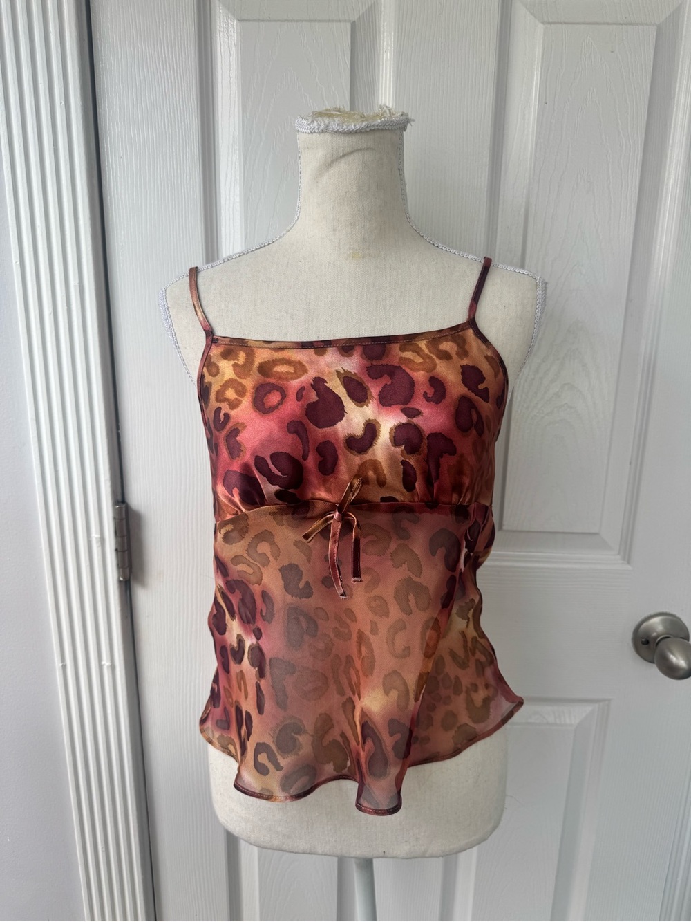 Sheer Leopard-Print Cropped Cami Top